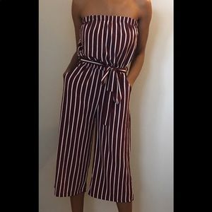 Strapless Burgundy striped jumper w/belt tie